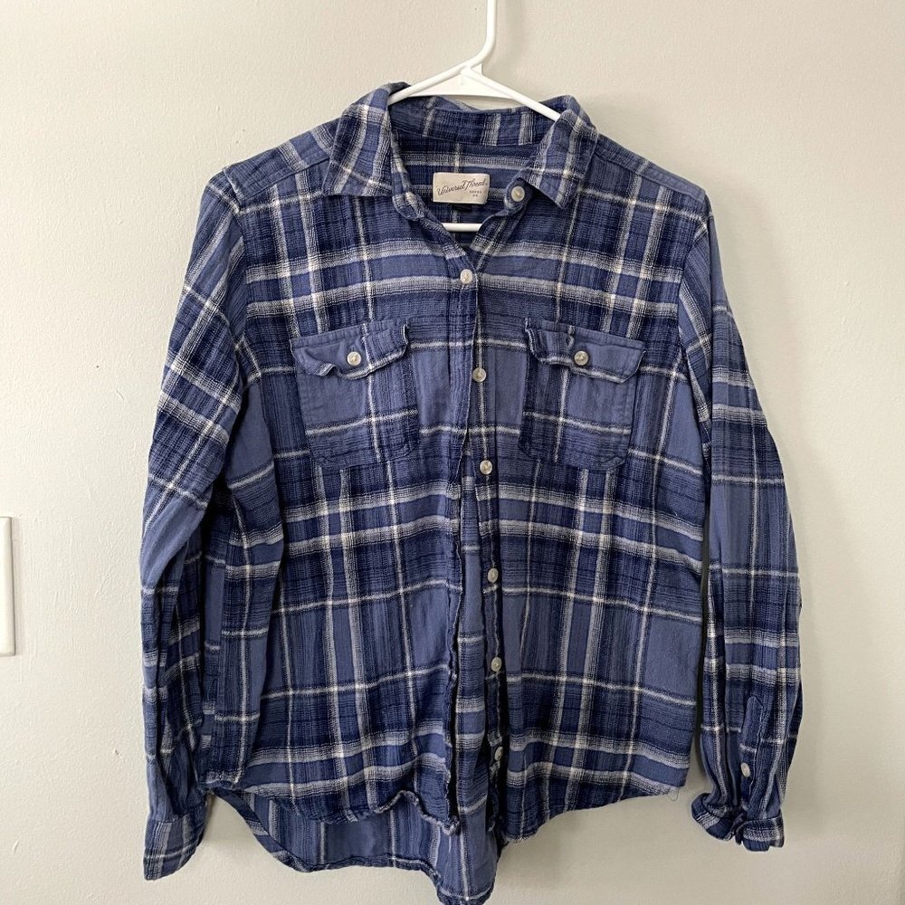 Universal Thread Blue Checkered Long Sleeved Butt… - image 1